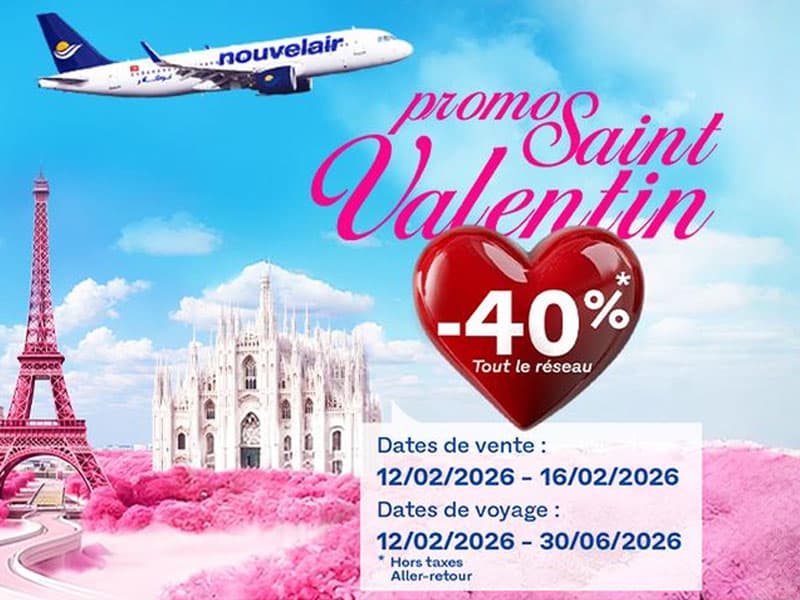 Saint-Valentin : Nouvelair offre 40% de réduction sur ses vols vers la Tunisie
